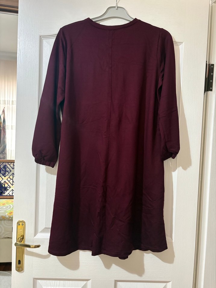 Bordo Uzun Kesim Keten Tunik - Görsel 2