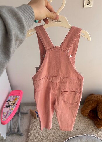 Kız Çocuk Pembe Denim Askılı Tulum - Görsel 2