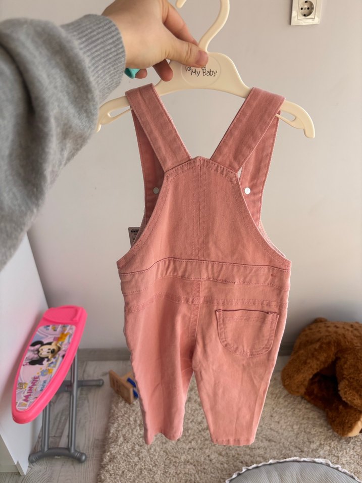 Kız Çocuk Pembe Denim Askılı Tulum - Görsel 2