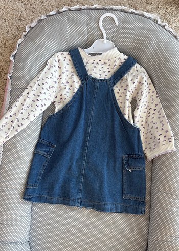 Kız Çocuk Mavi Denim Salopet Elbise - Görsel 2
