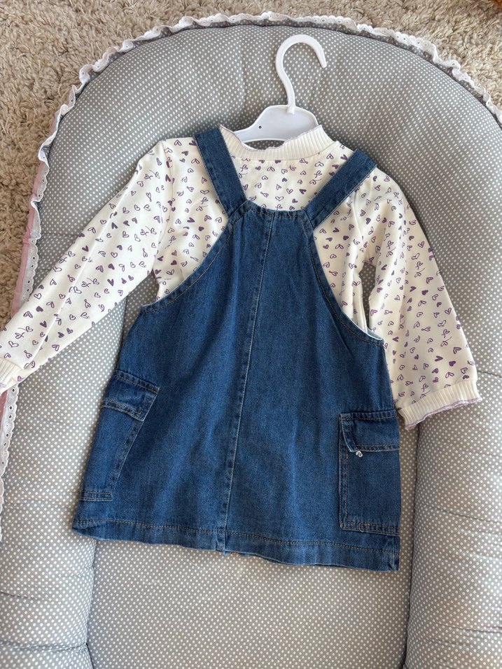 Kız Çocuk Mavi Denim Salopet Elbise - Görsel 2