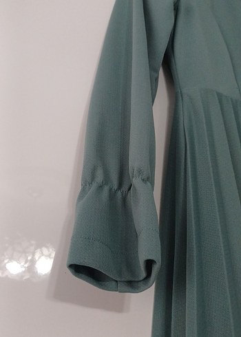 Uzun Pilili Yeşil Kadın Elbise - Görsel 5