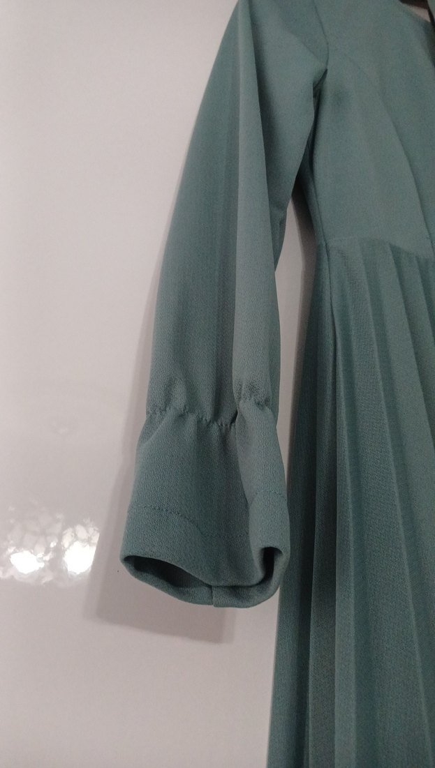 Uzun Pilili Yeşil Kadın Elbise - Görsel 5