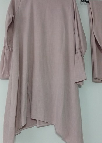 Uzun Kollu Bej Keten Tunik - Görsel 3