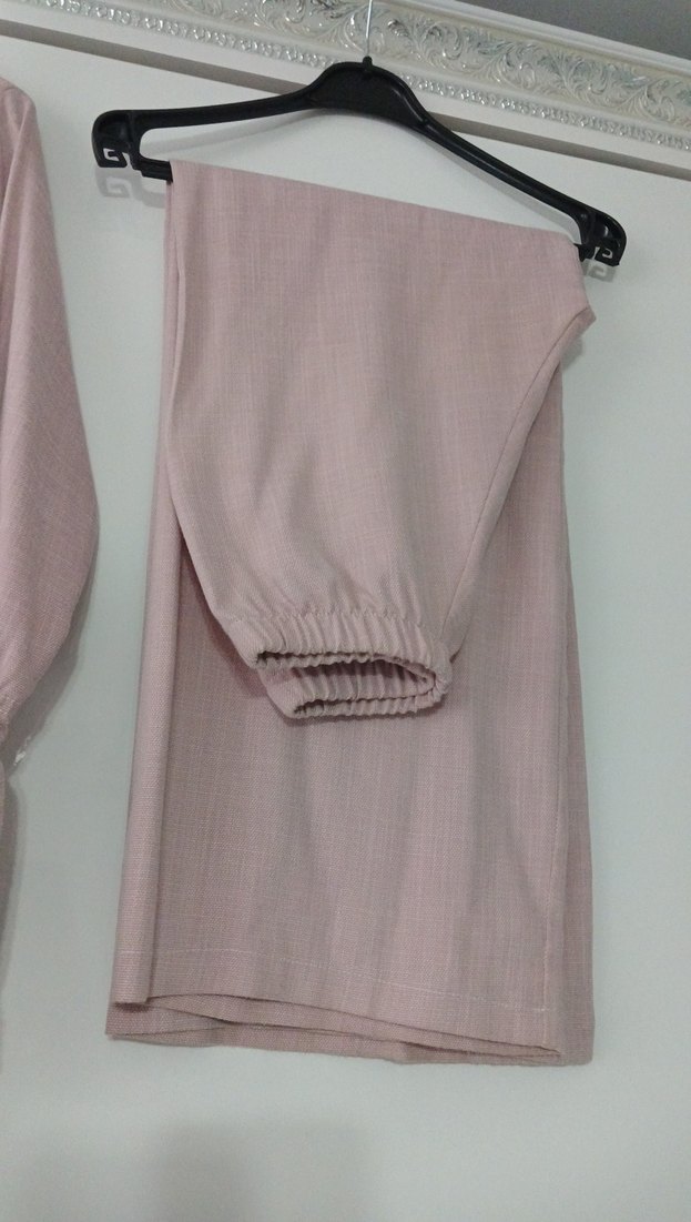 Uzun Kollu Bej Keten Tunik - Görsel 2