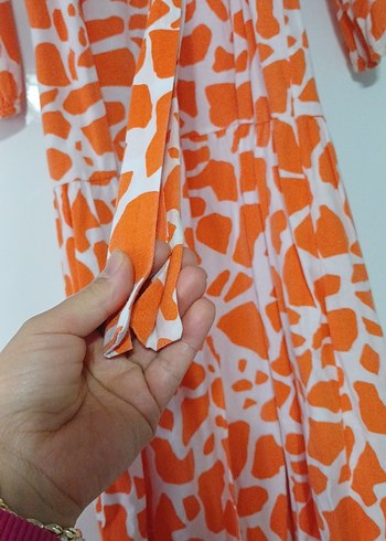 Bohem Tarz Turuncu Uzun Kollu Elbise - Görsel 2