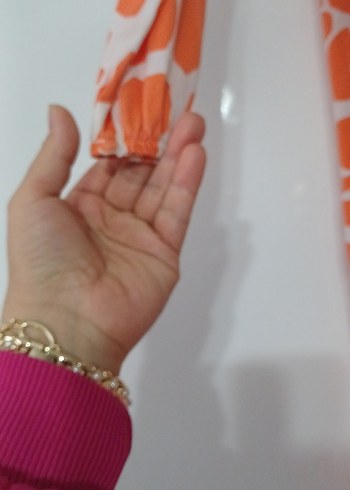 Bohem Tarz Turuncu Uzun Kollu Elbise - Görsel 3