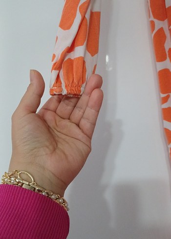 Bohem Tarz Turuncu Uzun Kollu Elbise - Görsel 4