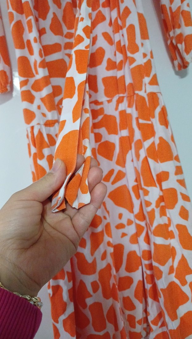 Bohem Tarz Turuncu Uzun Kollu Elbise - Görsel 2