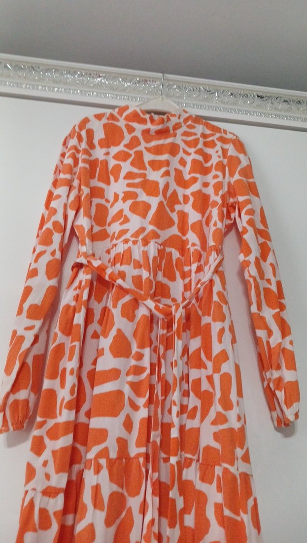 Bohem Tarz Turuncu Uzun Kollu Elbise - Görsel 5