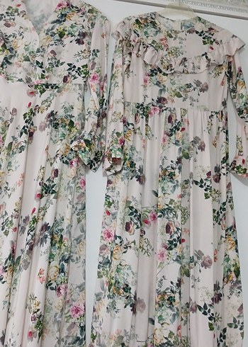 iki elbise anne kız Bohem Beyaz Çiçekli Uzun Elbise s m bedenler - Görsel 5