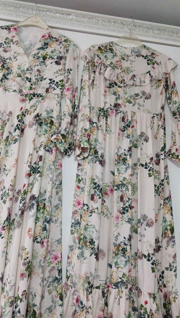 iki elbise anne kız Bohem Beyaz Çiçekli Uzun Elbise s m bedenler - Görsel 5