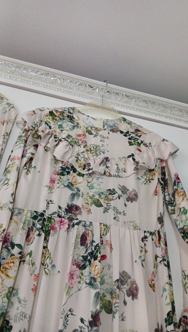 iki elbise anne kız Bohem Beyaz Çiçekli Uzun Elbise s m bedenler - Görsel 4