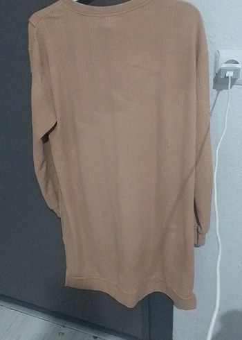 Bej Uzun Kollu Düğmeli Kadın Triko Elbise - Görsel 2