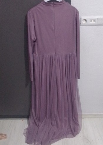 Uzun Kollu Mor Kadın Abiye Elbise - Görsel 3