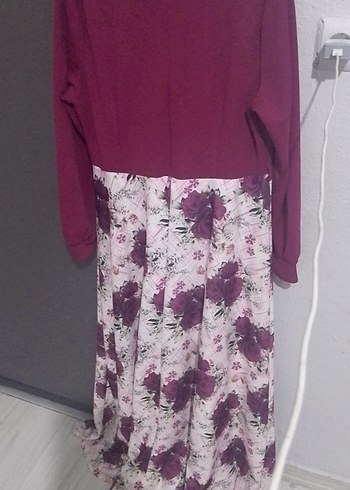 Mor Çiçek Desenli Uzun Bohem Elbise - Görsel 3