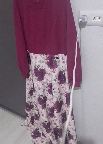 Mor Çiçek Desenli Uzun Bohem Elbise - Görsel 2