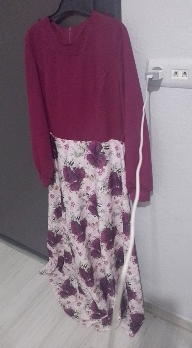 Mor Çiçek Desenli Uzun Bohem Elbise - Görsel 2