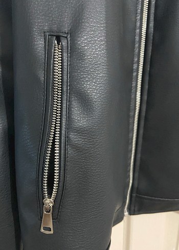 Siyah Deri Biker Ceket - Görsel 3