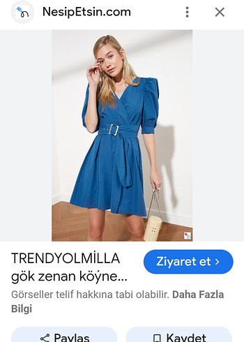 Mavi Kemerli Mini Elbise - Görsel 2