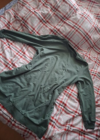 Haki Renkli Hamile Tişörtü, Uzun Kollu, Salaş - Görsel 2