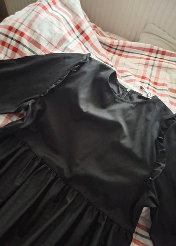 Kadın Siyah Uzun Fırfırlı Elbise - Görsel 2