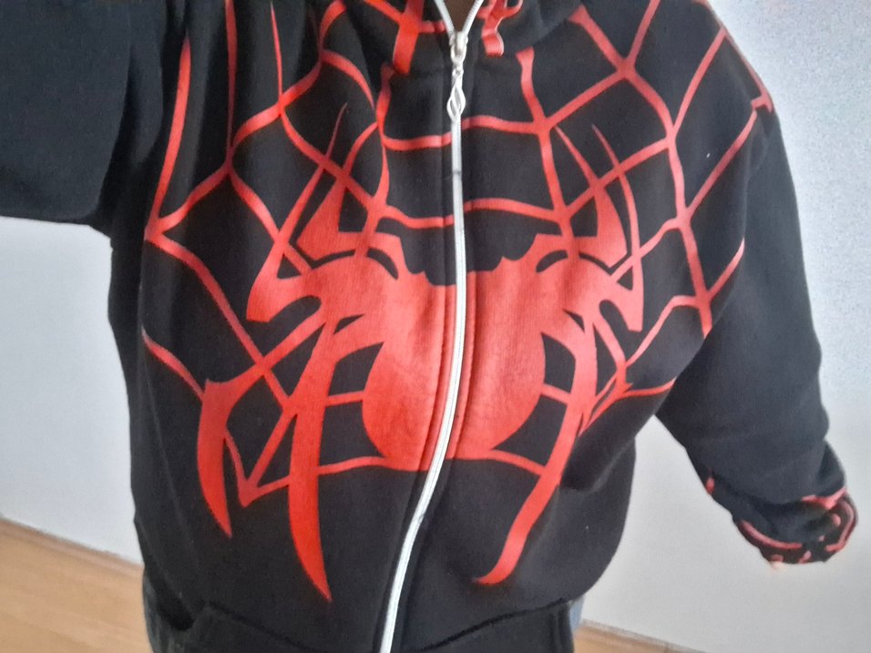 Kırmızı Baskılı Kapüşonlu Fermuarlı Sweatshirt - Görsel 3