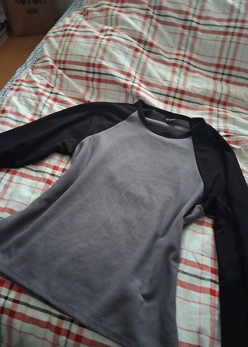 Gri Siyah Uzun Kollu Tişört - Görsel 2