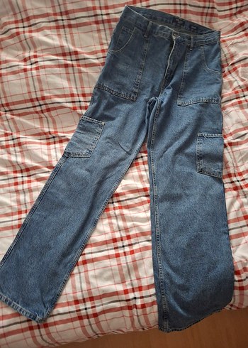 Bol Kesim Midi Mavi Kadın Kot Pantolon - Görsel 2