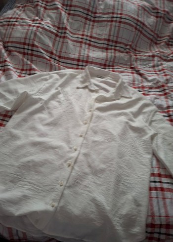 Düğmeli Beyaz Keten Kadın Gömlek - Görsel 3