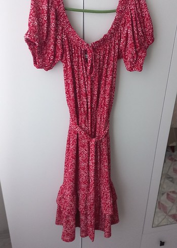 Kırmızı yazlık kemerli elbise  s beden - Görsel 4