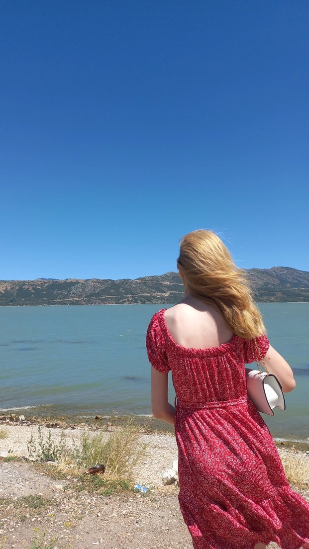 Kırmızı yazlık kemerli elbise  s beden - Görsel 2