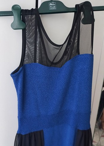 Uzun Lacivert Straplez Drapeli Abiye Elbise S beden - Görsel 4