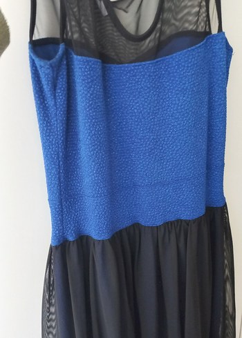 Uzun Lacivert Straplez Drapeli Abiye Elbise S beden - Görsel 2