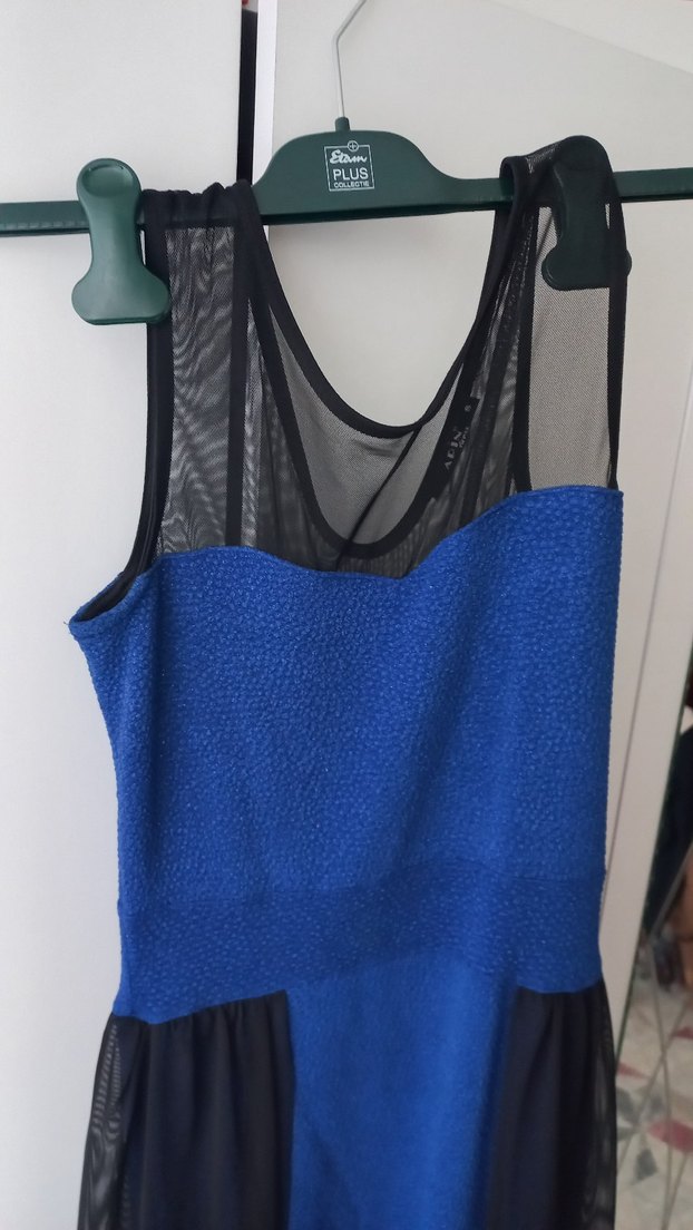 Uzun Lacivert Straplez Drapeli Abiye Elbise S beden - Görsel 4