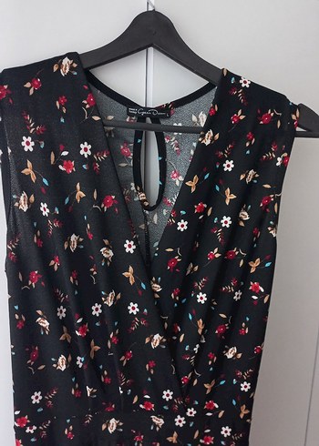 Çiçek Desenli V Yaka cepli tulum L beden - Görsel 2