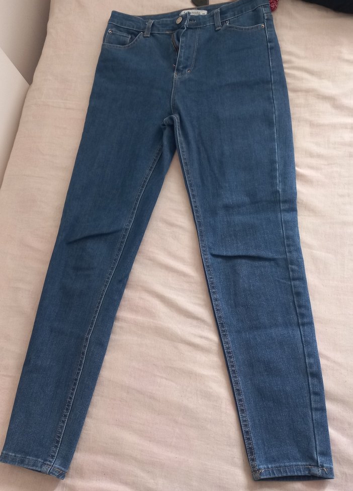 Mavi kot pantolon yüksek bel 32 beden - Görsel 2