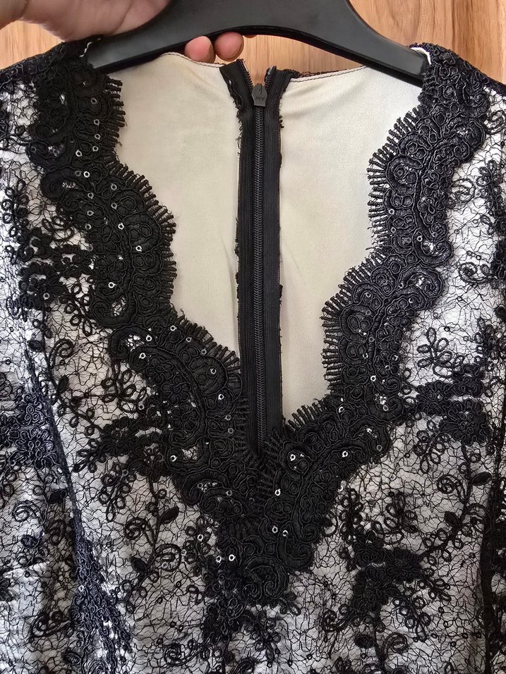 Dantel İşlemeli Siyah Uzun Kollu Gotik Abiye - Görsel 3