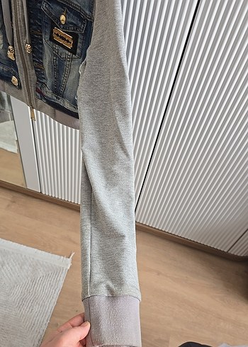 Gri Kapüşonlu Kadın Denim Ceket - Görsel 5