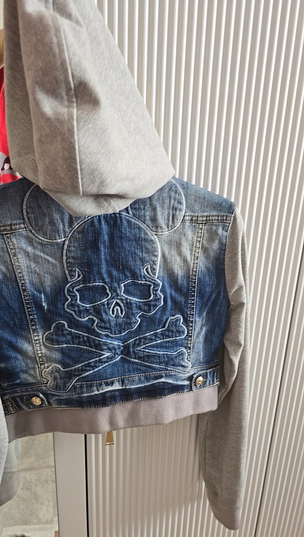 Gri Kapüşonlu Kadın Denim Ceket - Görsel 2