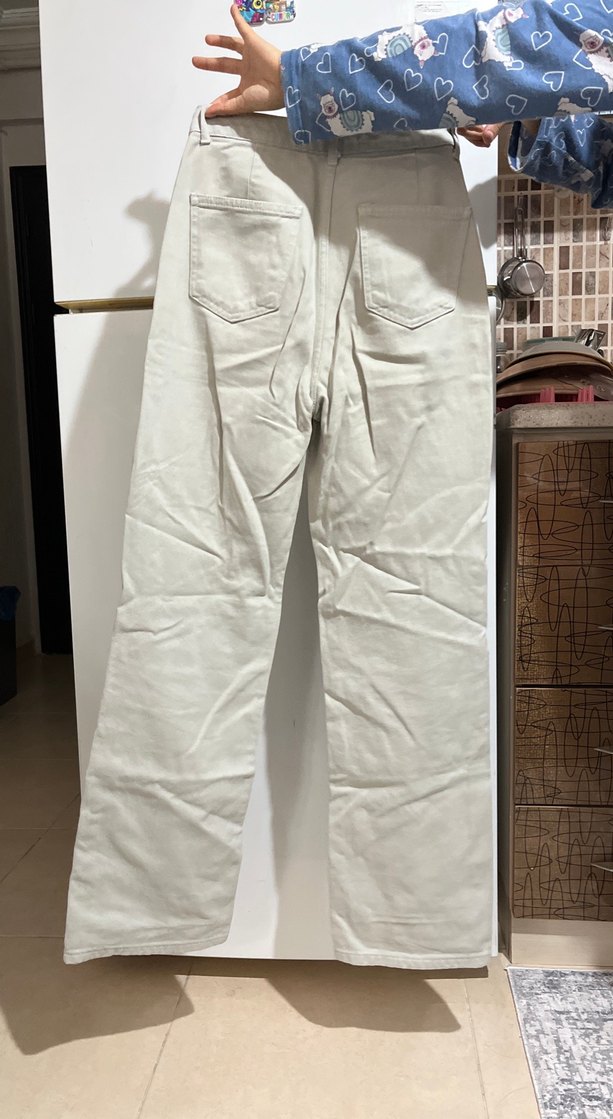 Beyaz Pamuklu Rahat Kesim Kadın Kot Pantolon - Görsel 3