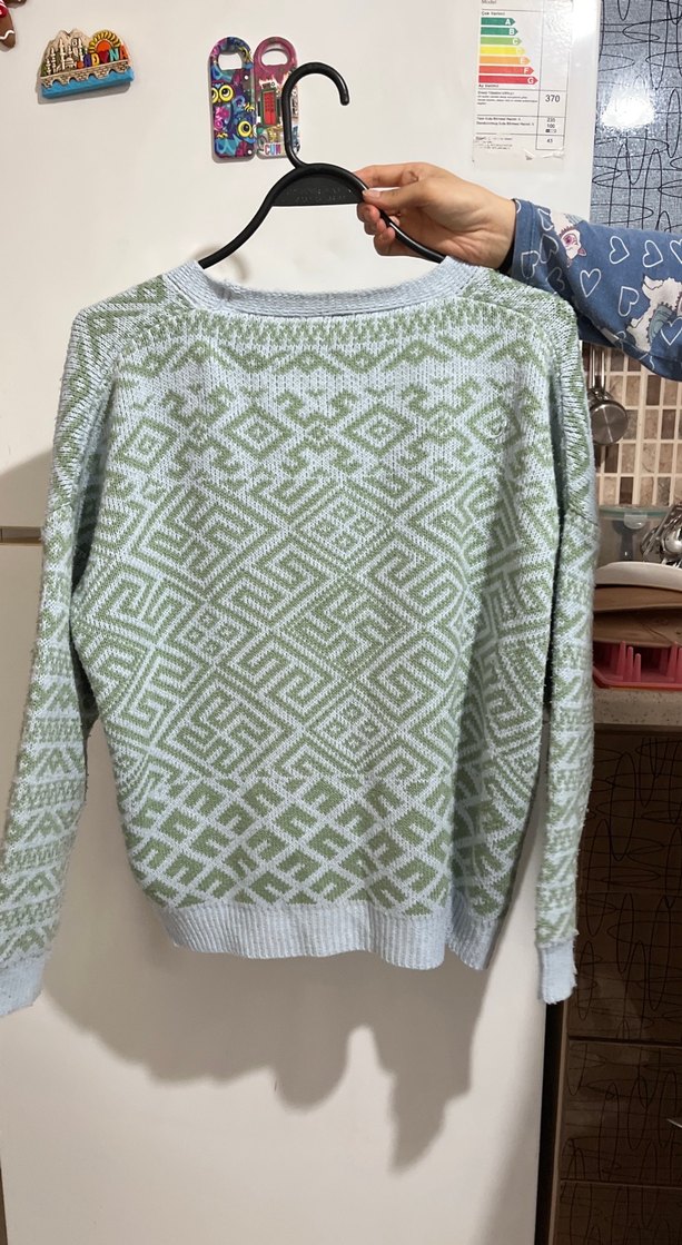 Bohem Desenli Gri Triko Hırka - Görsel 2