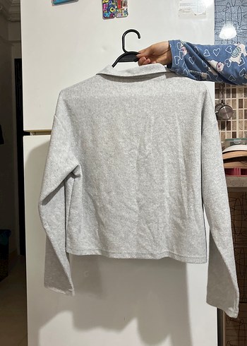 Gri Fermuarlı Yarım Yaka Kadın Sweatshirt - Görsel 2