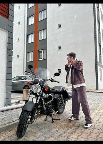 Kahverengi motorcu vintage Biker Ceket - Görsel 4