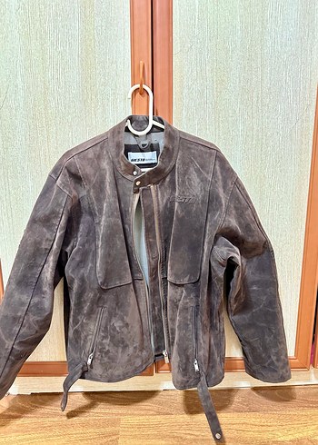 Kahverengi motorcu vintage Biker Ceket - Görsel 2