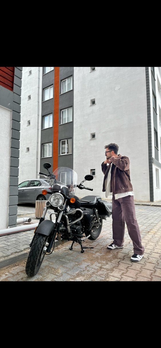 Kahverengi motorcu vintage Biker Ceket - Görsel 4