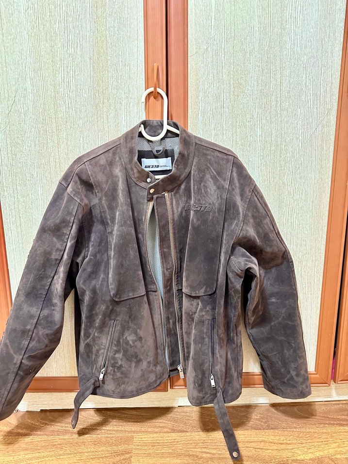 Kahverengi motorcu vintage Biker Ceket - Görsel 2