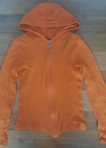 turuncu M beden fermuarlı Kadın Uzun Kollu hırka - Görsel 3