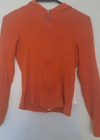 turuncu M beden fermuarlı Kadın Uzun Kollu hırka - Görsel 2