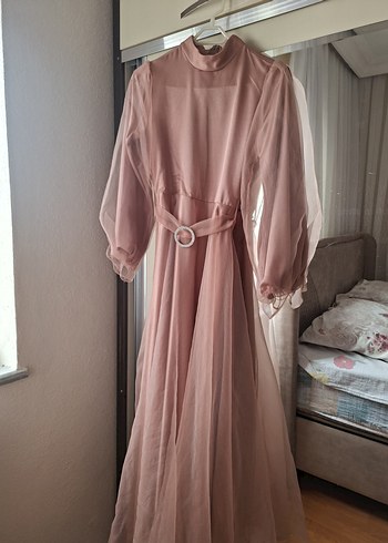 Gül kurusu renkli tül abiye - Görsel 4